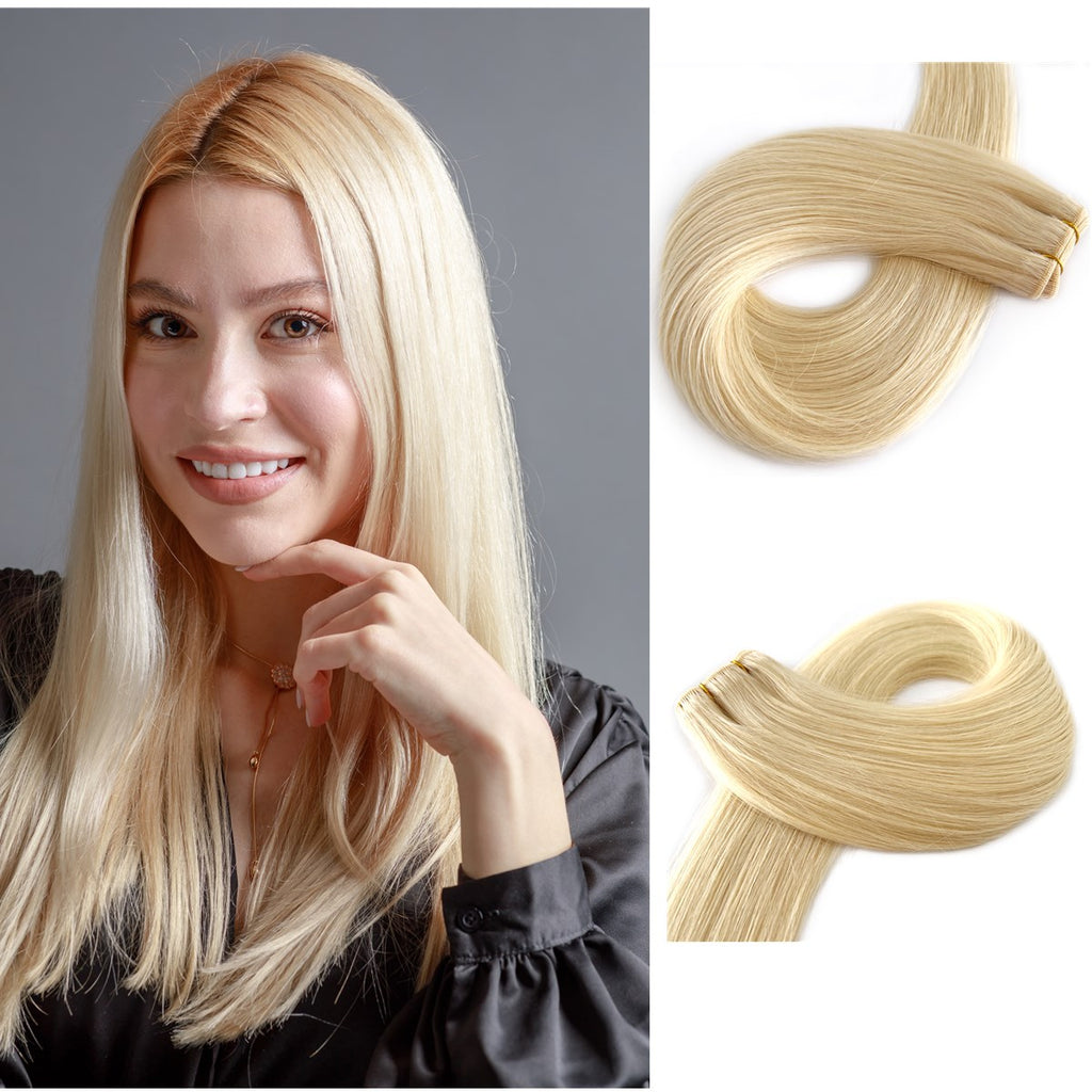 3 Bundle Virgin Remy Human Hair Extensions — Blonde #613, Wavy Weft, 100% Real Hair, 8"-24" Lengths