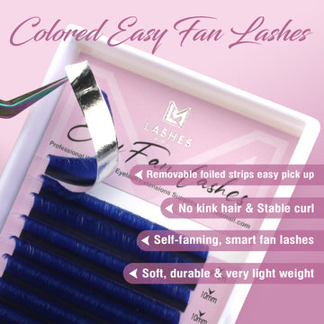 Easy Fan Colored Lashes 16Lines Mixed Tray Blue Color Lash Extensions