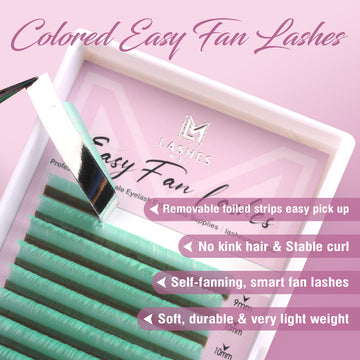 Colored Lash Extensions 16lines Mixed Tray Green Color Easy Fan Lashes