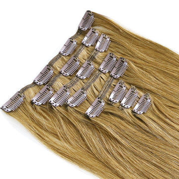 Clip In Human Hair Extensions Light Brown #8 Clip Ins