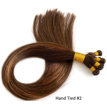 Hand Tied Weft Hair Extensions Dark Brown #2 Virgin Hair Weft